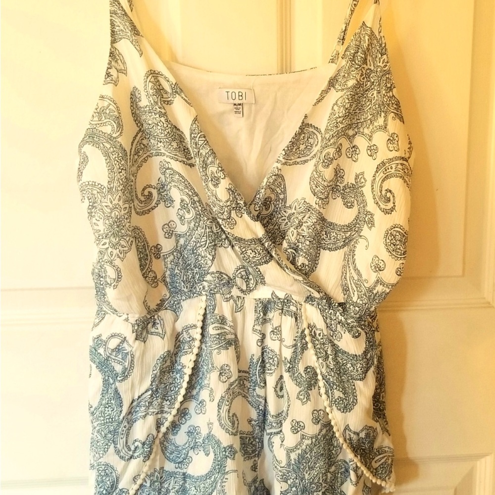 Tobi Cream and Blue Patterned Dress